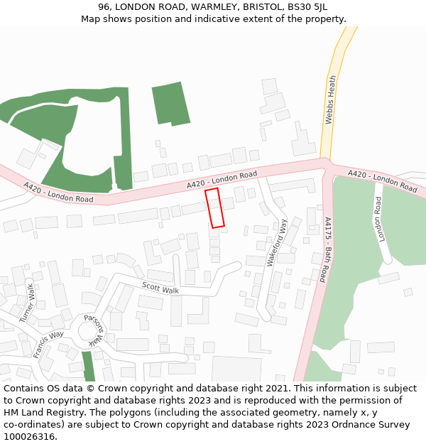 96, LONDON ROAD, WARMLEY, BRISTOL, BS30 5JL: Location map and indicative extent of plot