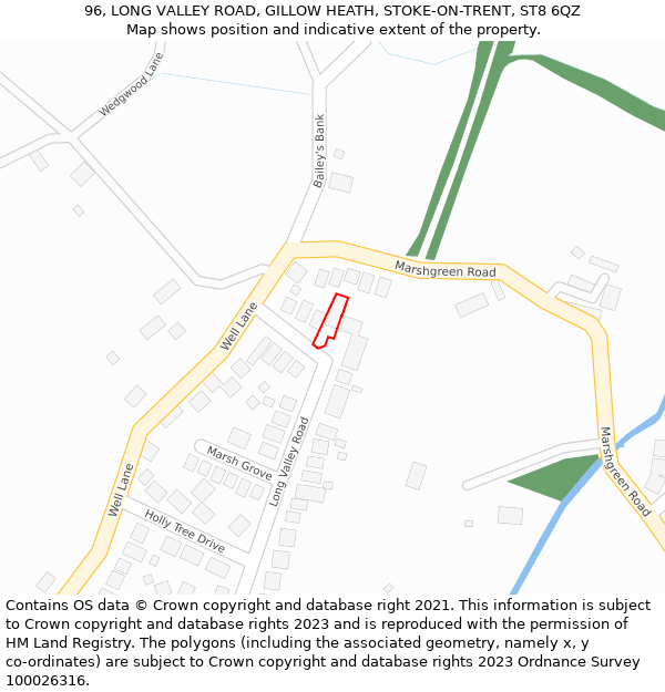 96, LONG VALLEY ROAD, GILLOW HEATH, STOKE-ON-TRENT, ST8 6QZ: Location map and indicative extent of plot