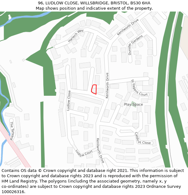 96, LUDLOW CLOSE, WILLSBRIDGE, BRISTOL, BS30 6HA: Location map and indicative extent of plot