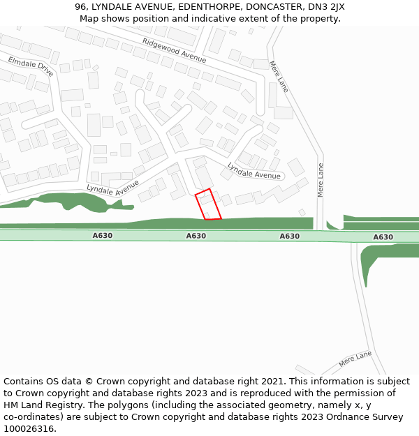 96, LYNDALE AVENUE, EDENTHORPE, DONCASTER, DN3 2JX: Location map and indicative extent of plot