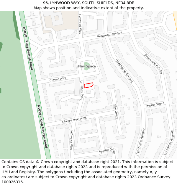 96, LYNWOOD WAY, SOUTH SHIELDS, NE34 8DB: Location map and indicative extent of plot