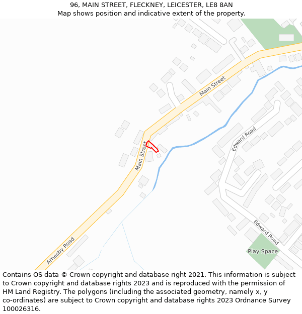 96, MAIN STREET, FLECKNEY, LEICESTER, LE8 8AN: Location map and indicative extent of plot