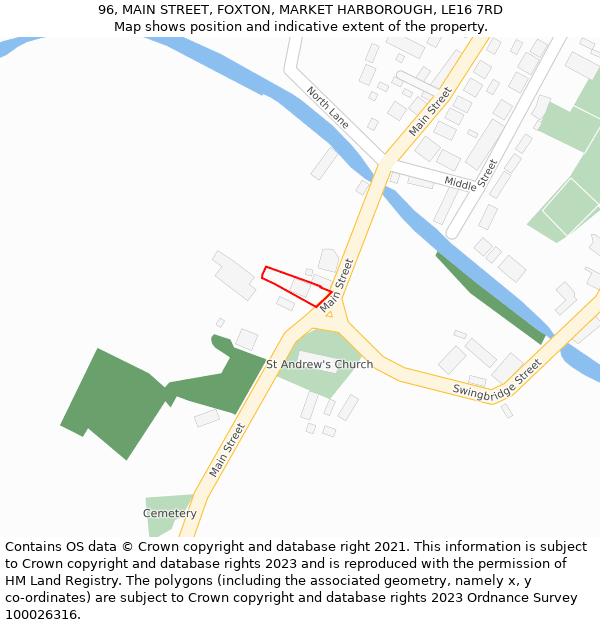 96, MAIN STREET, FOXTON, MARKET HARBOROUGH, LE16 7RD: Location map and indicative extent of plot