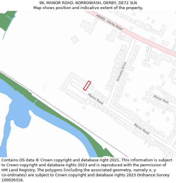96, MANOR ROAD, BORROWASH, DERBY, DE72 3LN: Location map and indicative extent of plot