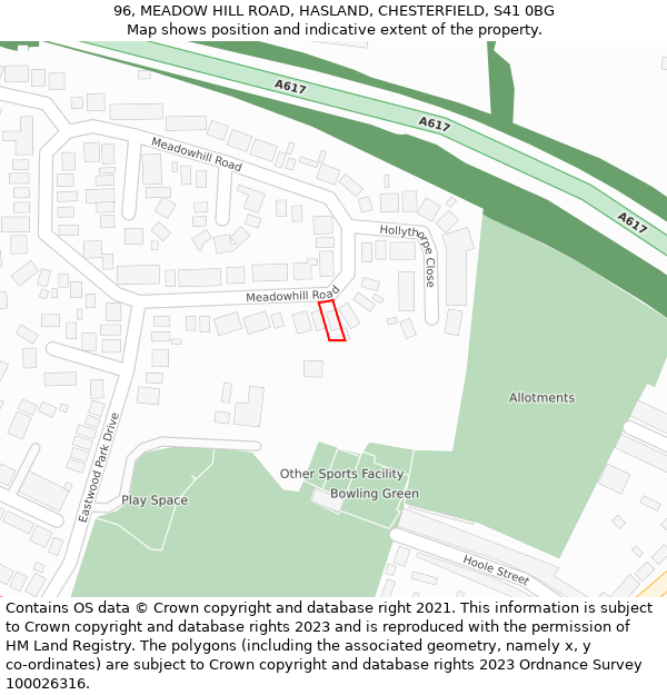 96, MEADOW HILL ROAD, HASLAND, CHESTERFIELD, S41 0BG: Location map and indicative extent of plot