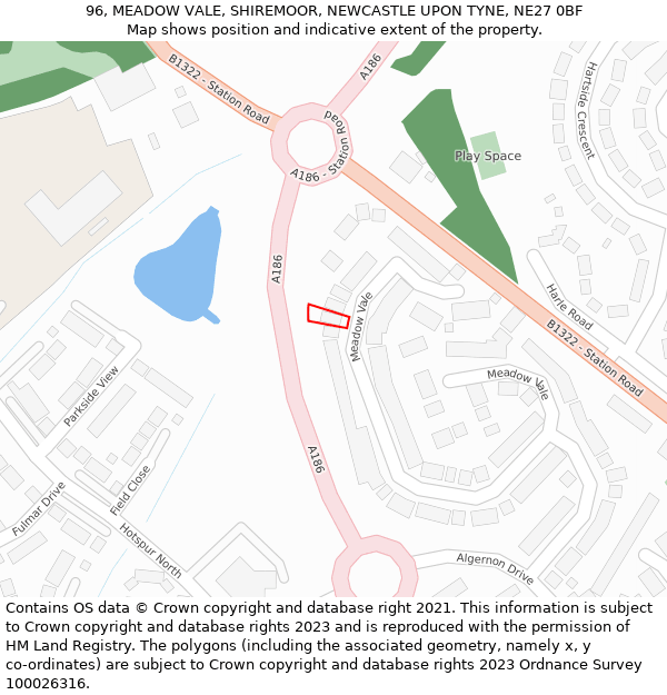 96, MEADOW VALE, SHIREMOOR, NEWCASTLE UPON TYNE, NE27 0BF: Location map and indicative extent of plot
