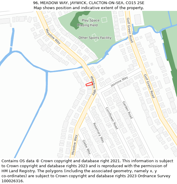 96, MEADOW WAY, JAYWICK, CLACTON-ON-SEA, CO15 2SE: Location map and indicative extent of plot