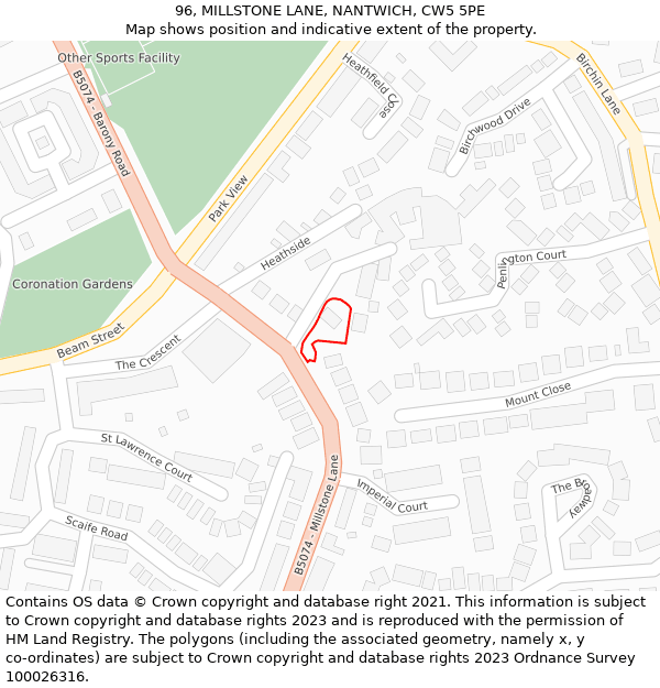 96, MILLSTONE LANE, NANTWICH, CW5 5PE: Location map and indicative extent of plot