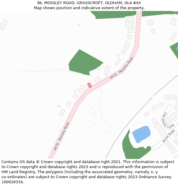 96, MOSSLEY ROAD, GRASSCROFT, OLDHAM, OL4 4HA: Location map and indicative extent of plot