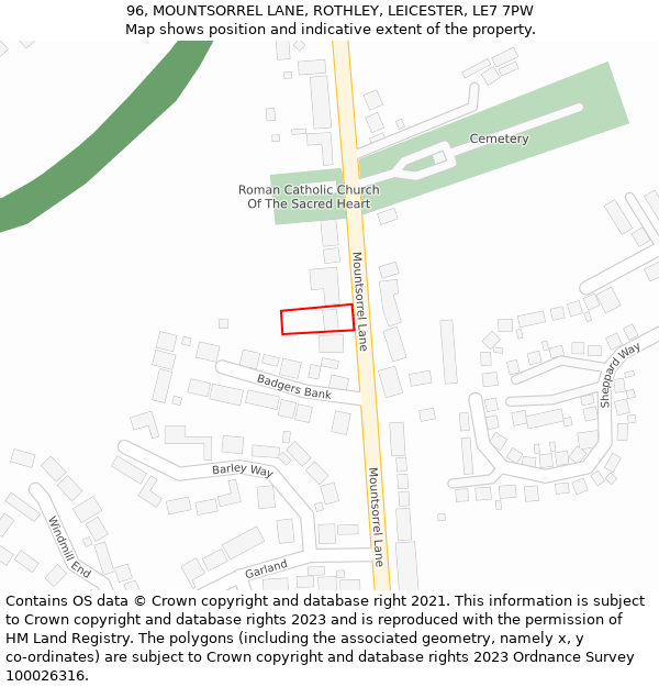 96, MOUNTSORREL LANE, ROTHLEY, LEICESTER, LE7 7PW: Location map and indicative extent of plot