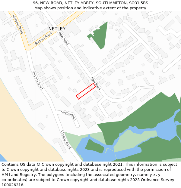 96, NEW ROAD, NETLEY ABBEY, SOUTHAMPTON, SO31 5BS: Location map and indicative extent of plot