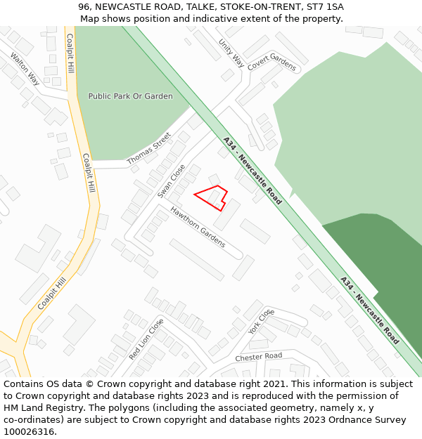 96, NEWCASTLE ROAD, TALKE, STOKE-ON-TRENT, ST7 1SA: Location map and indicative extent of plot