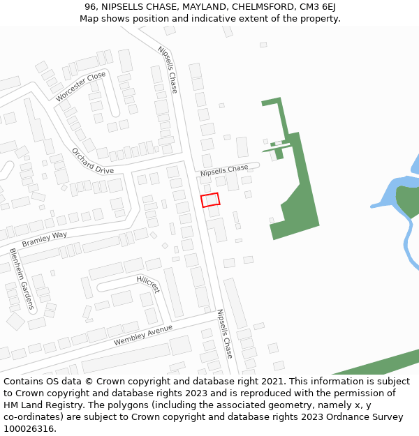 96, NIPSELLS CHASE, MAYLAND, CHELMSFORD, CM3 6EJ: Location map and indicative extent of plot