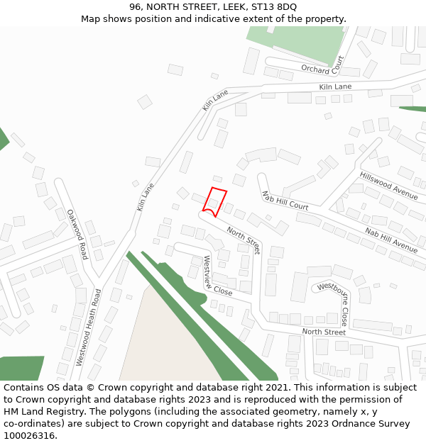 96, NORTH STREET, LEEK, ST13 8DQ: Location map and indicative extent of plot