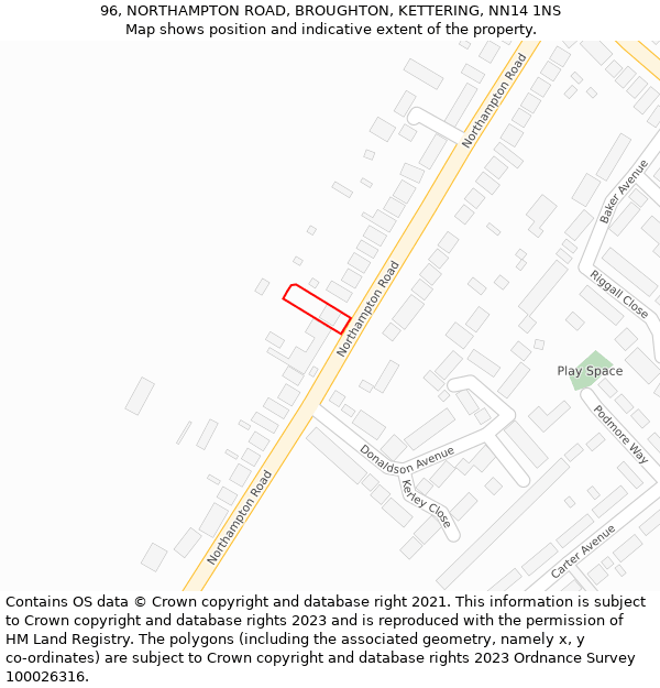 96, NORTHAMPTON ROAD, BROUGHTON, KETTERING, NN14 1NS: Location map and indicative extent of plot