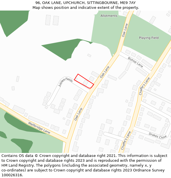 96, OAK LANE, UPCHURCH, SITTINGBOURNE, ME9 7AY: Location map and indicative extent of plot