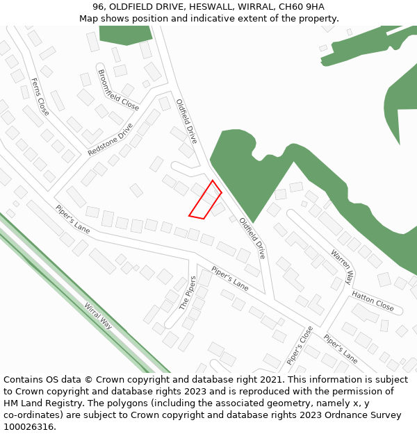 96, OLDFIELD DRIVE, HESWALL, WIRRAL, CH60 9HA: Location map and indicative extent of plot