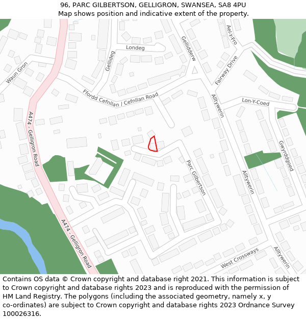 96, PARC GILBERTSON, GELLIGRON, SWANSEA, SA8 4PU: Location map and indicative extent of plot