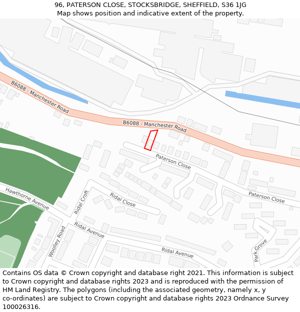 96, PATERSON CLOSE, STOCKSBRIDGE, SHEFFIELD, S36 1JG: Location map and indicative extent of plot