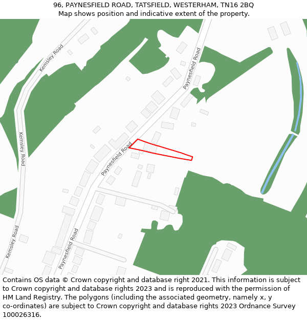 96, PAYNESFIELD ROAD, TATSFIELD, WESTERHAM, TN16 2BQ: Location map and indicative extent of plot