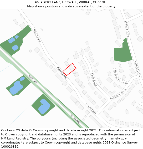 96, PIPERS LANE, HESWALL, WIRRAL, CH60 9HL: Location map and indicative extent of plot