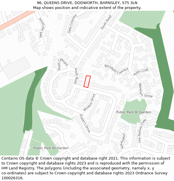 96, QUEENS DRIVE, DODWORTH, BARNSLEY, S75 3LN: Location map and indicative extent of plot
