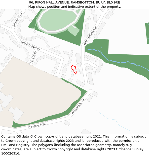 96, RIPON HALL AVENUE, RAMSBOTTOM, BURY, BL0 9RE: Location map and indicative extent of plot