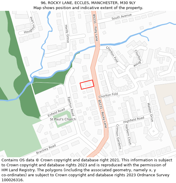 96, ROCKY LANE, ECCLES, MANCHESTER, M30 9LY: Location map and indicative extent of plot