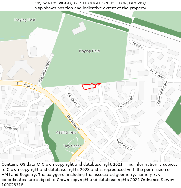 96, SANDALWOOD, WESTHOUGHTON, BOLTON, BL5 2RQ: Location map and indicative extent of plot