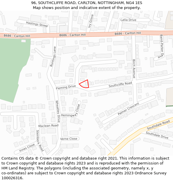 96, SOUTHCLIFFE ROAD, CARLTON, NOTTINGHAM, NG4 1ES: Location map and indicative extent of plot