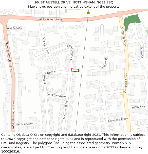 96, ST AUSTELL DRIVE, NOTTINGHAM, NG11 7BQ: Location map and indicative extent of plot