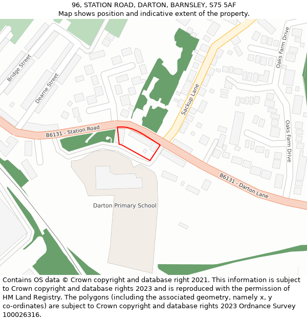 96, STATION ROAD, DARTON, BARNSLEY, S75 5AF: Location map and indicative extent of plot