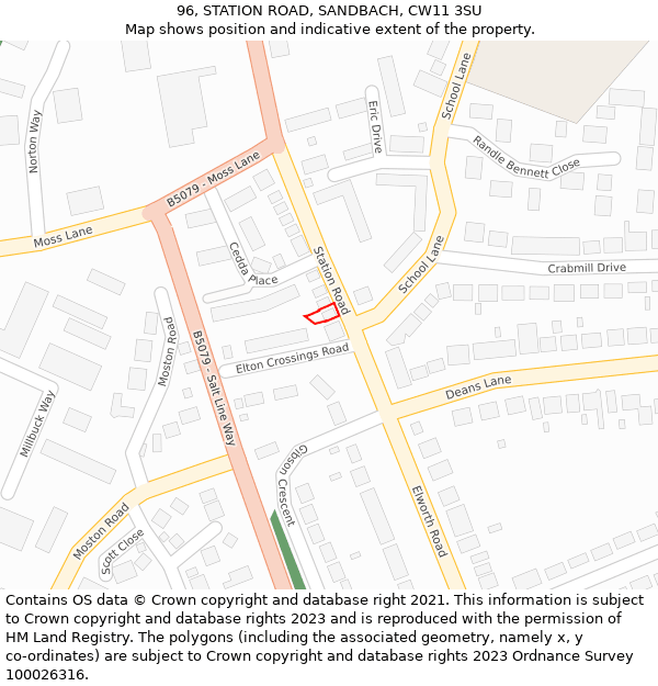 96, STATION ROAD, SANDBACH, CW11 3SU: Location map and indicative extent of plot