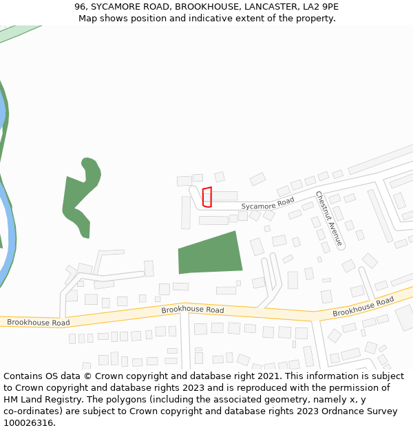 96, SYCAMORE ROAD, BROOKHOUSE, LANCASTER, LA2 9PE: Location map and indicative extent of plot