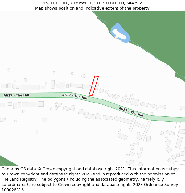 96, THE HILL, GLAPWELL, CHESTERFIELD, S44 5LZ: Location map and indicative extent of plot