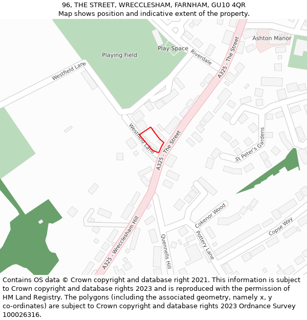 96, THE STREET, WRECCLESHAM, FARNHAM, GU10 4QR: Location map and indicative extent of plot