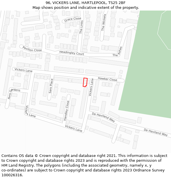 96, VICKERS LANE, HARTLEPOOL, TS25 2BF: Location map and indicative extent of plot