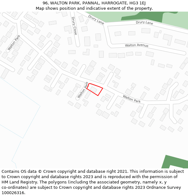 96, WALTON PARK, PANNAL, HARROGATE, HG3 1EJ: Location map and indicative extent of plot