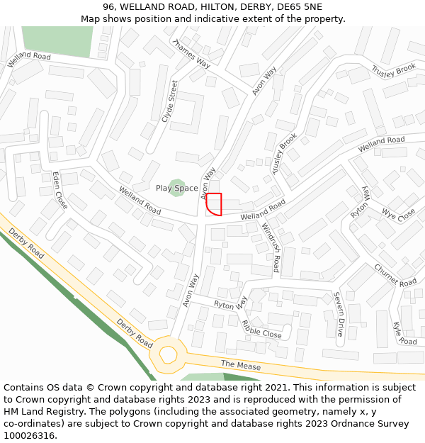 96, WELLAND ROAD, HILTON, DERBY, DE65 5NE: Location map and indicative extent of plot