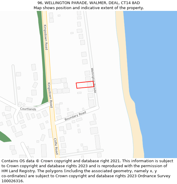 96, WELLINGTON PARADE, WALMER, DEAL, CT14 8AD: Location map and indicative extent of plot