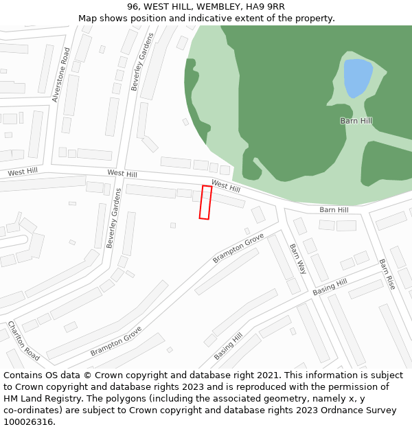 96, WEST HILL, WEMBLEY, HA9 9RR: Location map and indicative extent of plot