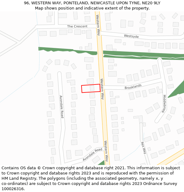 96, WESTERN WAY, PONTELAND, NEWCASTLE UPON TYNE, NE20 9LY: Location map and indicative extent of plot