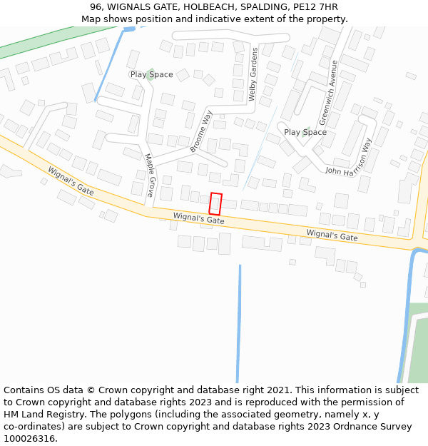 96, WIGNALS GATE, HOLBEACH, SPALDING, PE12 7HR: Location map and indicative extent of plot