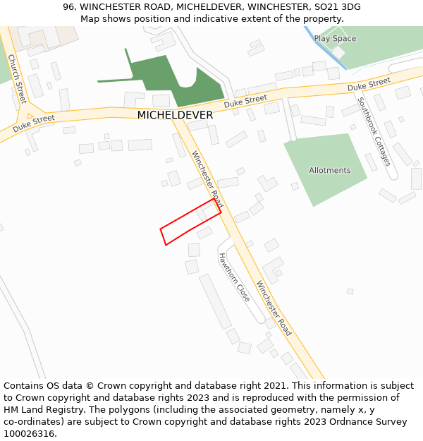 96, WINCHESTER ROAD, MICHELDEVER, WINCHESTER, SO21 3DG: Location map and indicative extent of plot