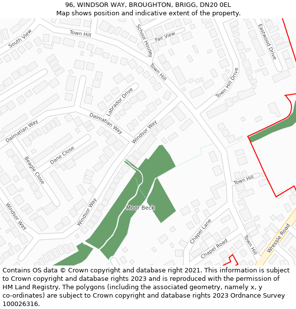 96, WINDSOR WAY, BROUGHTON, BRIGG, DN20 0EL: Location map and indicative extent of plot