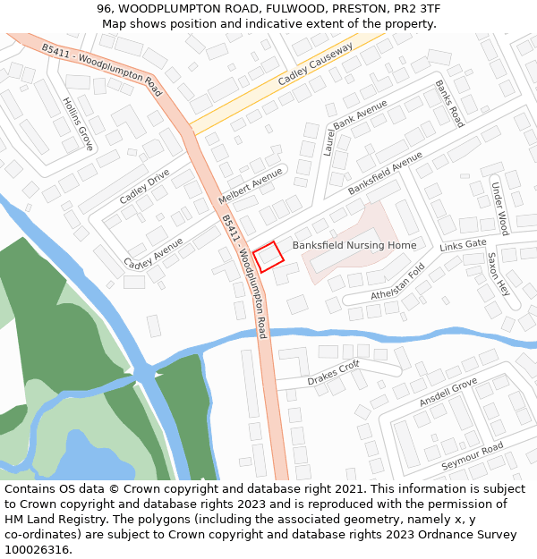 96, WOODPLUMPTON ROAD, FULWOOD, PRESTON, PR2 3TF: Location map and indicative extent of plot