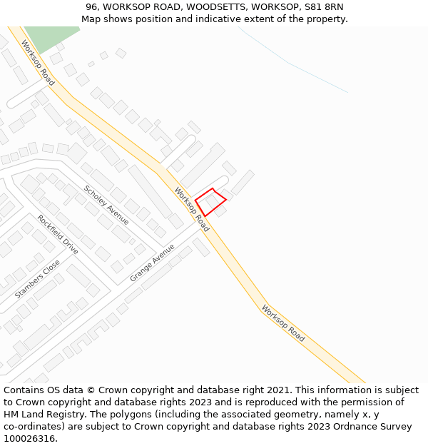 96, WORKSOP ROAD, WOODSETTS, WORKSOP, S81 8RN: Location map and indicative extent of plot