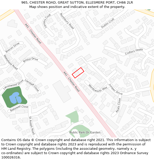 965, CHESTER ROAD, GREAT SUTTON, ELLESMERE PORT, CH66 2LR: Location map and indicative extent of plot