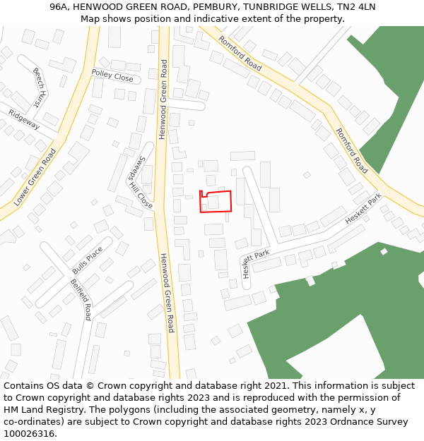 96A, HENWOOD GREEN ROAD, PEMBURY, TUNBRIDGE WELLS, TN2 4LN: Location map and indicative extent of plot