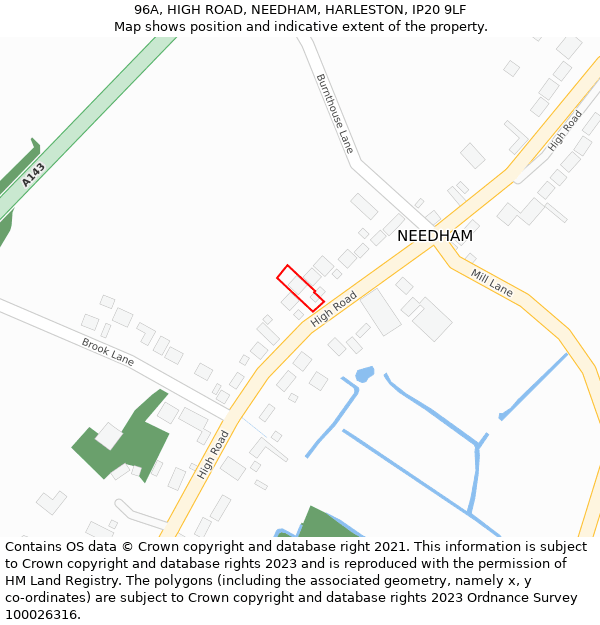 96A, HIGH ROAD, NEEDHAM, HARLESTON, IP20 9LF: Location map and indicative extent of plot